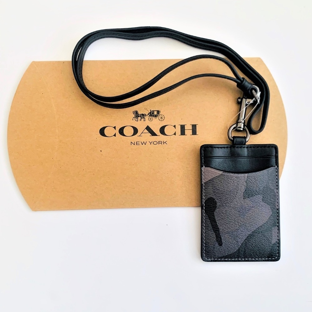 NWT Coach Signature Camo Leather  ID Lanyard